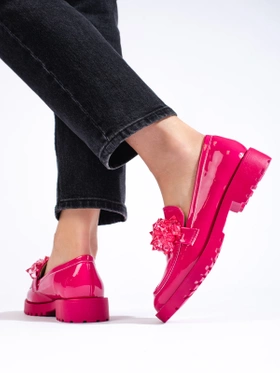 Fuchsia Patent Loafers with Crystals