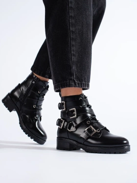 Black Boots with Decorative Straps