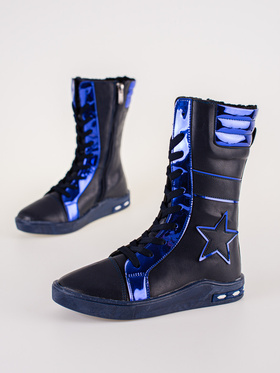 Navy High-Top Leather Ankle Boots