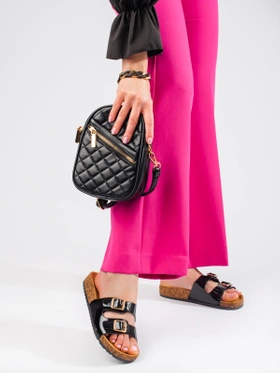 Black Slide Sandals with Buckles