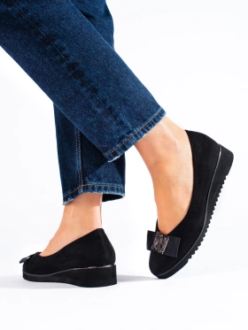 Black Suede Low Wedge Pumps