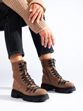 Suede Lace-Up Boots in Brown Vinceza