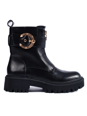 Black Ankle Boots with Decorative Buckle