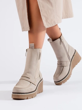 Creamy Suede Ankle Boots with Wedge Heel