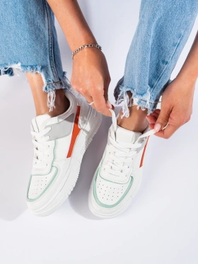 Lace-Up Platform Sneakers in White Faux Leather