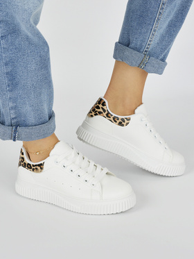 White Sneakers with a Leopard Accent