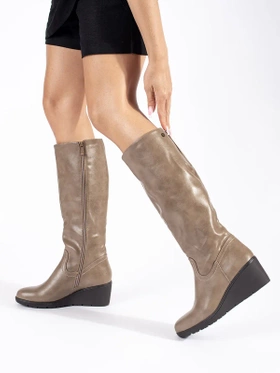 Beige Wedge Boots