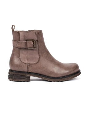 Chestnut Ankle Boots with Buckle and Low Heel