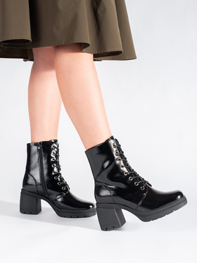 Shiny Black Lace-Up High Ankle Boots by Sergio Leone