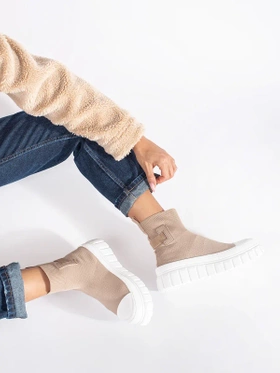 Beige High-Top Platform Sneakers