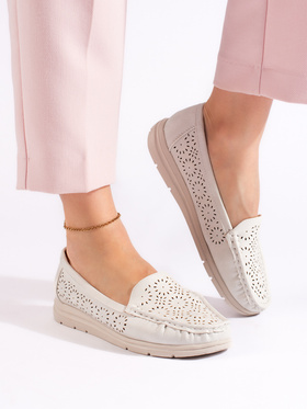 Lace-Patterned White Loafers