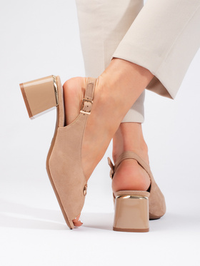 Chic Suede Heeled Sandals in Beige