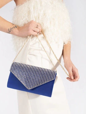 Blue Crystal-Embellished Mini Clutch Bag