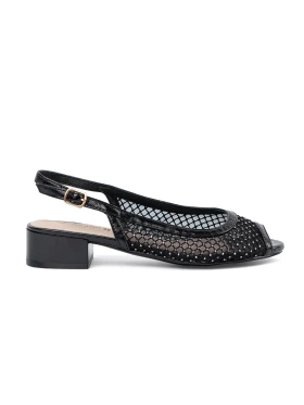 Black sandals with decorative mesh