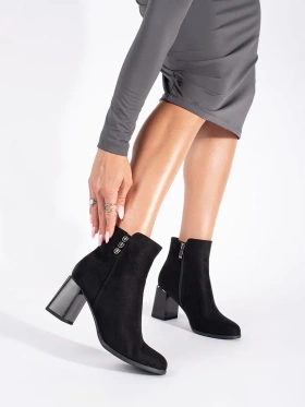 Suede Black Chunky Heel Ankle Boots