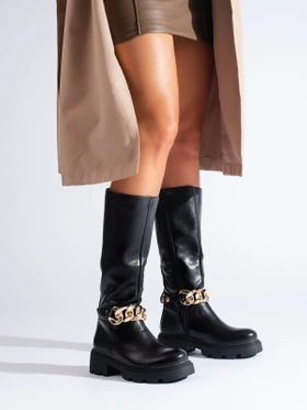 Eco Leather Boots with Chain Detail