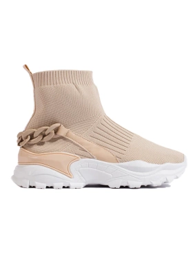 Beige Slip-On Sneakers with Stretchy Upper