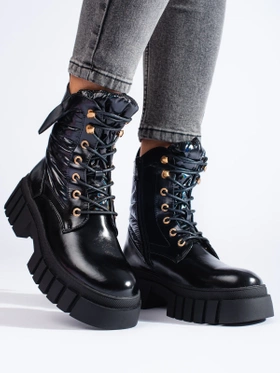 Chunky Black Lace-Up Boots