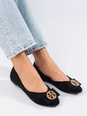 Black Suede Ballet Flats with Potocki Ornament