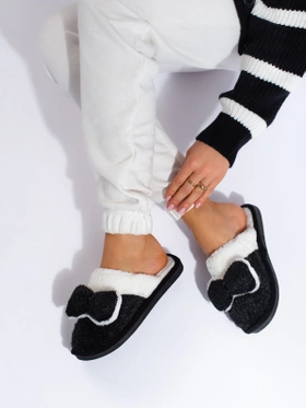 Black Slippers with Bow