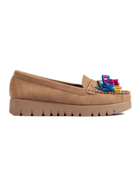 Suede Brown Boho Loafers with Tassels - Potocki