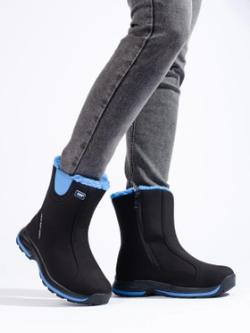 Black and Blue Warm Snow Boots with Softshell Fur Lining