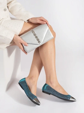 Sparkling Blue Ballet Flats with Silver Toes