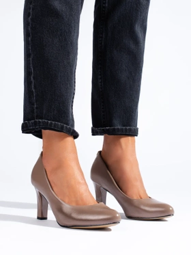 Classic Dark Beige Block Heel Pumps