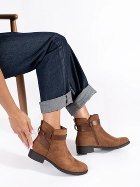 Brown Suede Ankle Boots with Decorative Strap