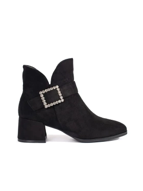 Black Suede Ankle Boots with Silver Buckle