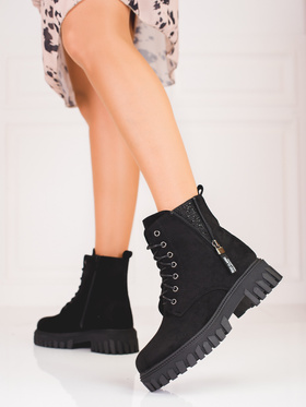 Lace-Up Ankle Boots with Decorative Upper in Black