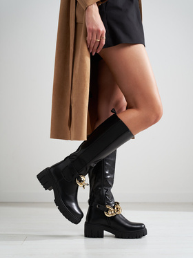 Black Eco-Leather Boots with Chunky Soles