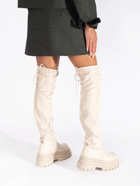 Creamy Over-the-Knee Platform Boots