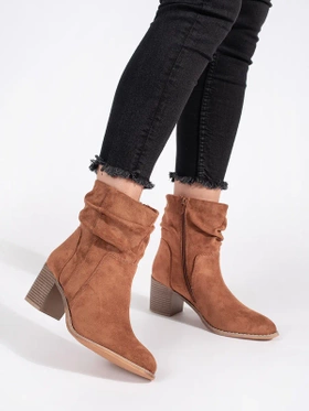 Cozy Crinkle Suede Ankle Boots in Brown