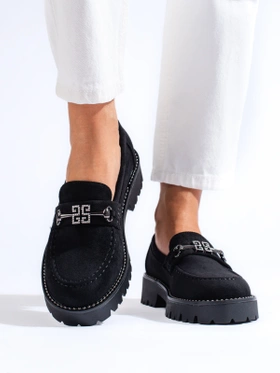 Suede Loafers with Thick Soles in Black