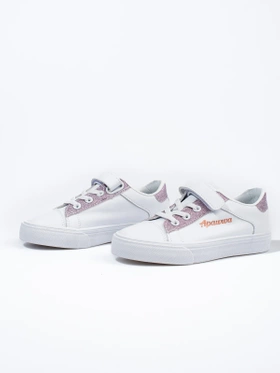 Kids' White Sneakers with Pink Glitter