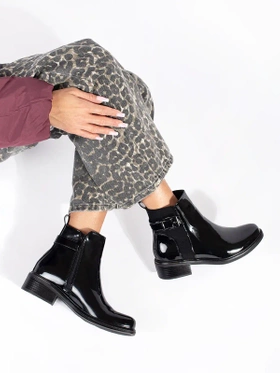 Glossy Black Ankle Boots