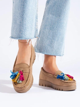 Suede Brown Boho Loafers with Tassels - Potocki