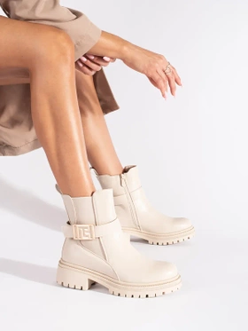 Creamy Classic Ankle Boots with Decorative Strap