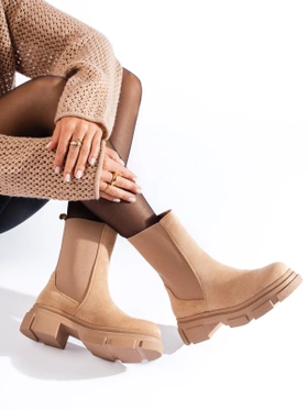 High Ankle Suede Chelsea Boots in Beige