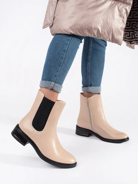 Light Beige Chelsea Ankle Boots with Elastic Insert