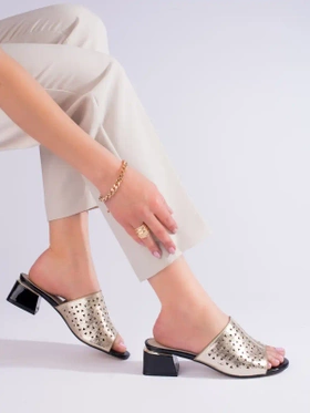 Golden Breezy Slip-Ons with Low Block Heel