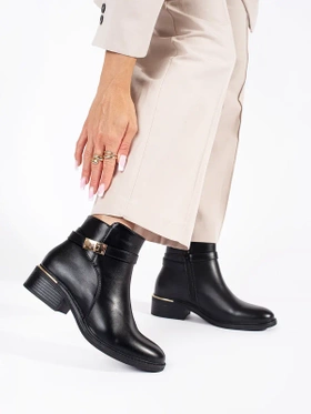 Sleek Black Ankle Boots with Gold Accents