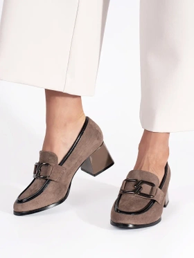 Beige Suede Block Heel Shoes