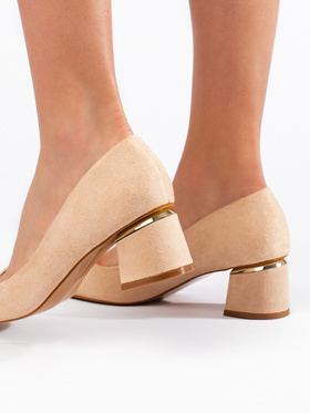 Suede Beige Low-Heel Pumps