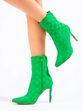 High-Fit Green Stiletto Ankle Boots