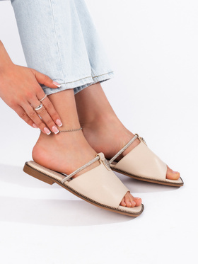 Beige Flat Slide Sandals