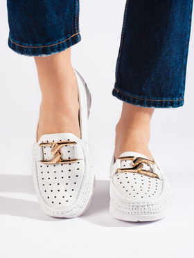 White Loafers with Buckle