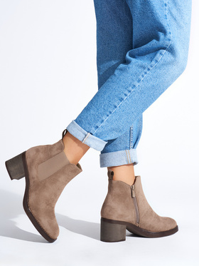 Beige Classic Block Heel Booties