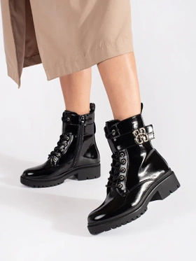 Glossy Black Ankle Boots